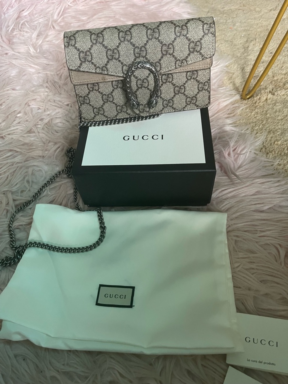 Gucci Beige GG Supreme Dionysus Super Mini Bag